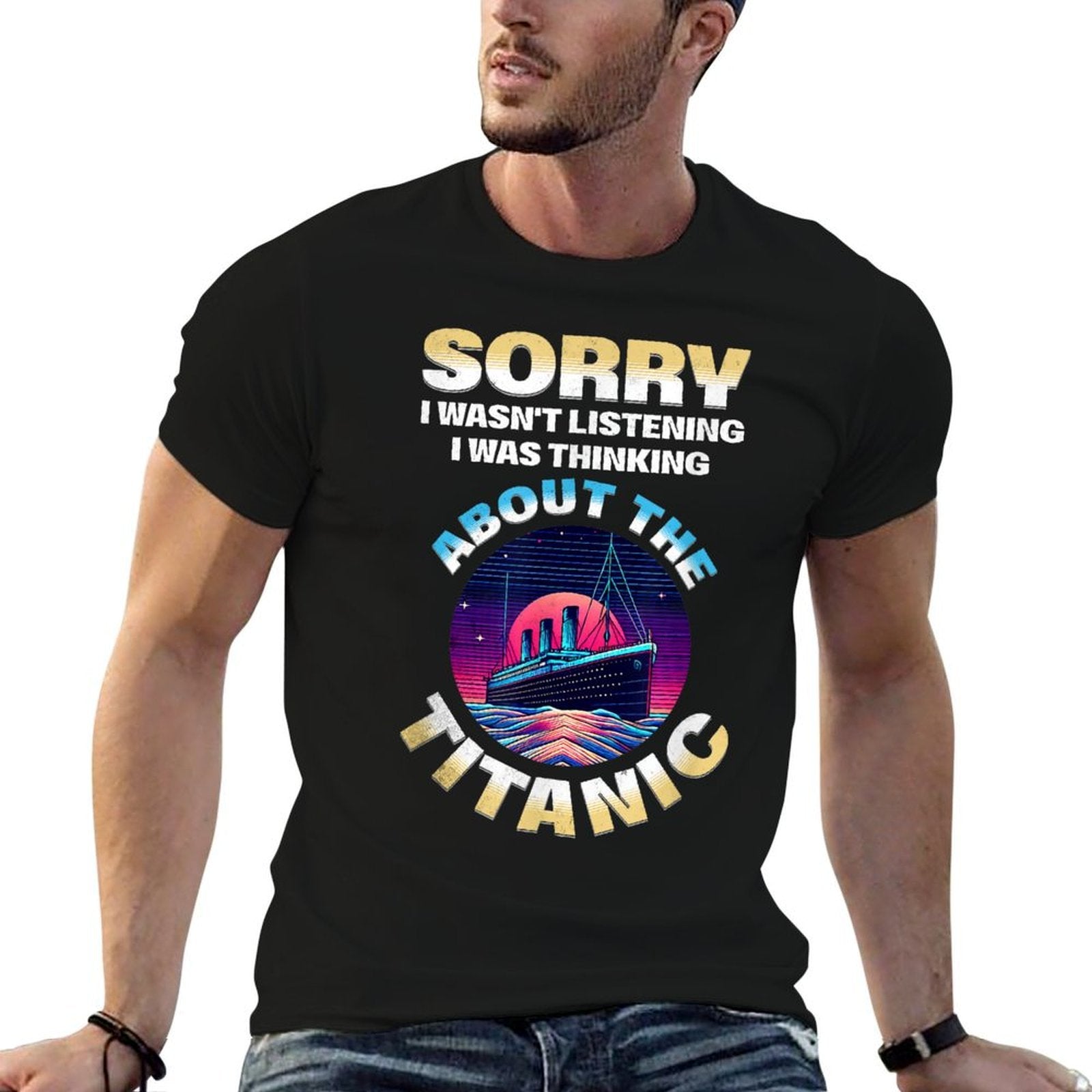 Sorry I Was Thinking About The Titanic Funny Kids Boys  Oversized Silhouette T-Shirt