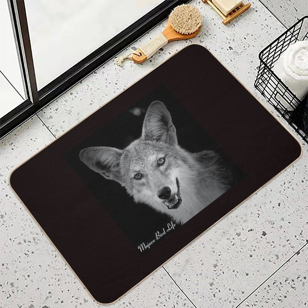 Desert Coyote in Black & White by Mojave Bird Life  Dirt-Trapping Bath Mat