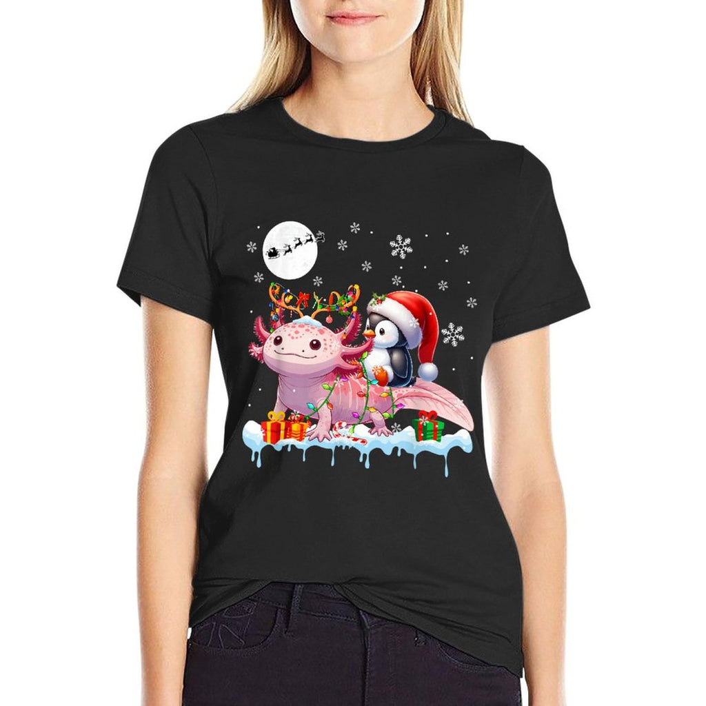 Santa Penguin Riding Axolotl Reindeer Christmas Sea Animal  Versatile T-Shirt