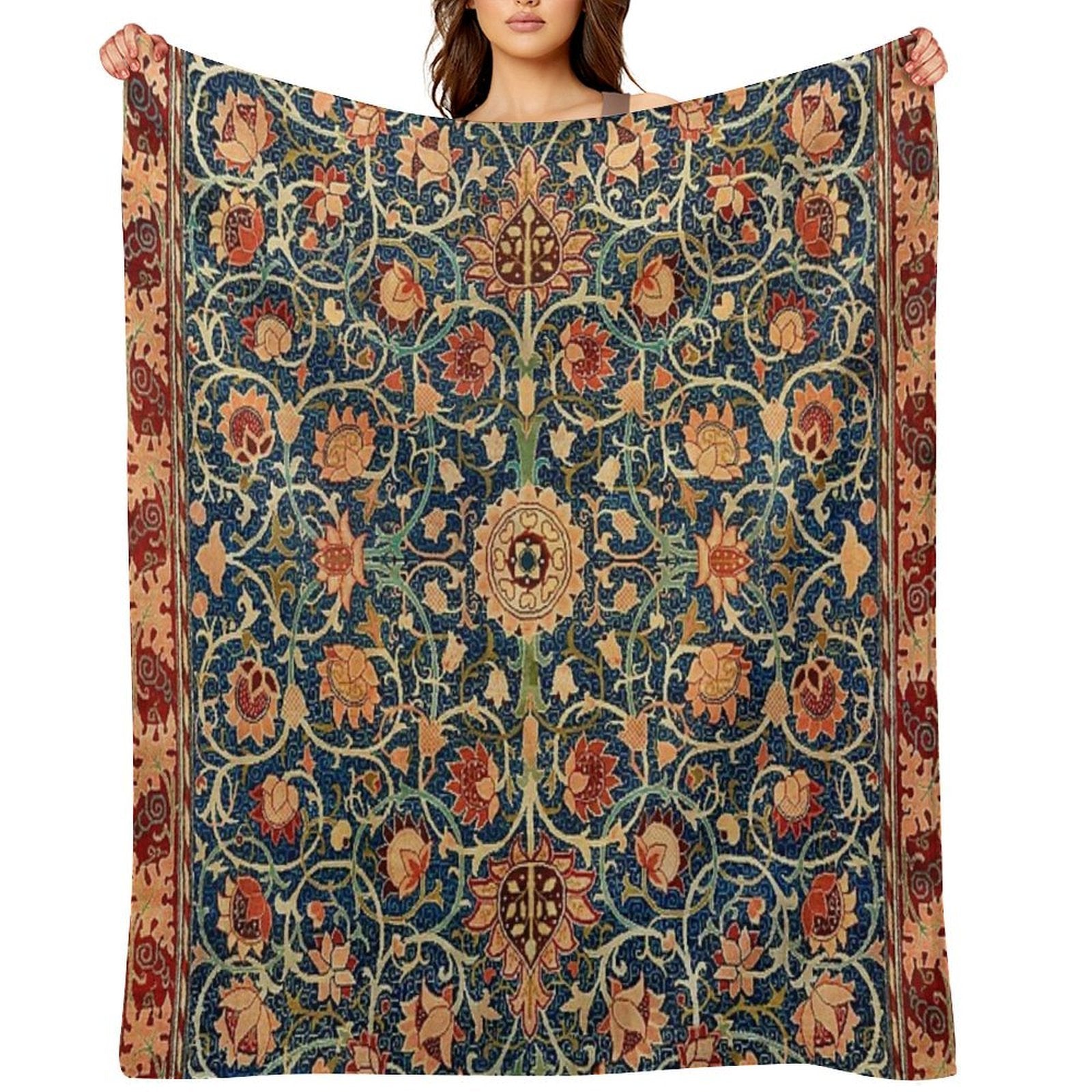 William Morris Floral Carpet Print Gift-ready Throw Blanket