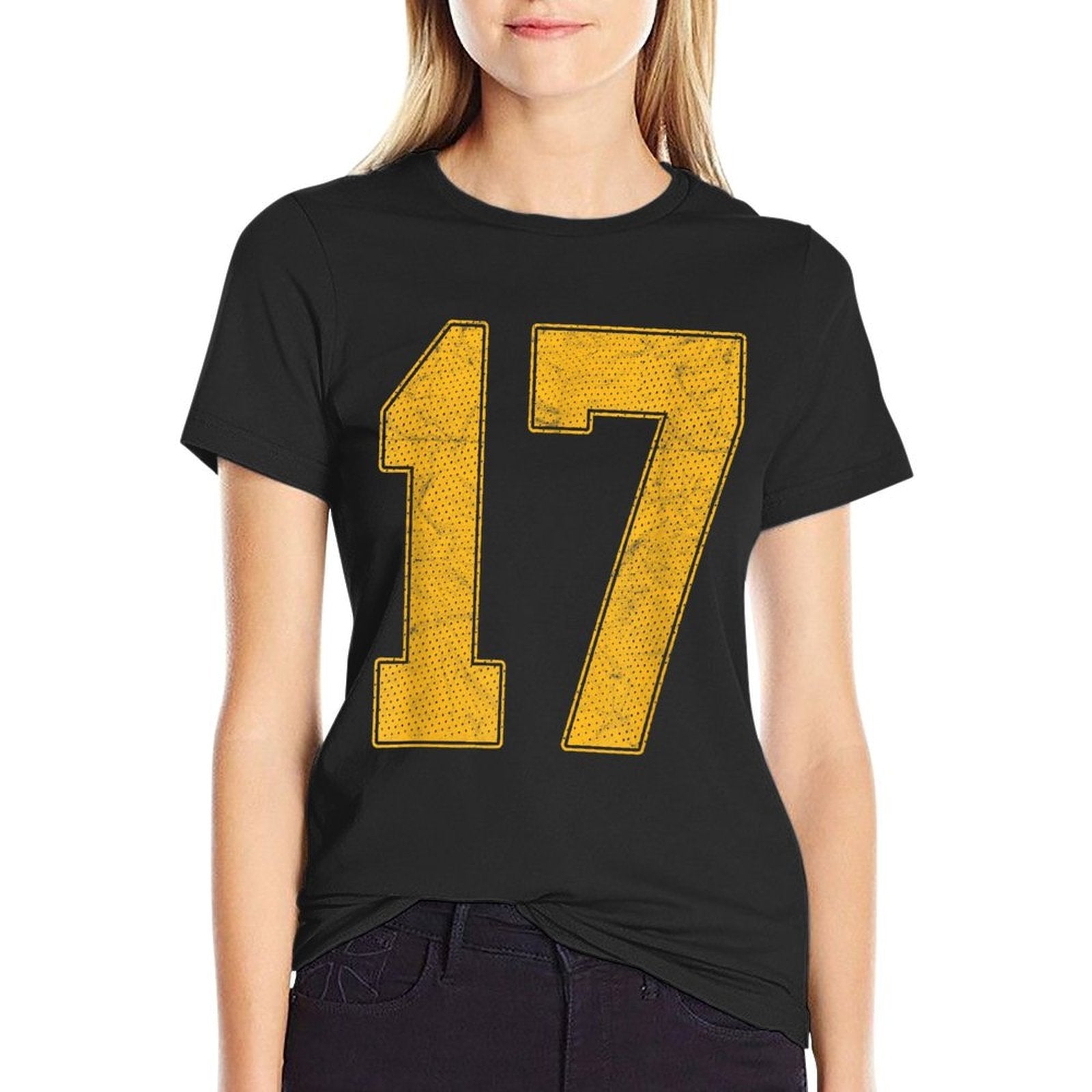 Number 17 Numbered Uniform Sports Team Jersey 17th Birthday  Ribbed Collar T-Shirt