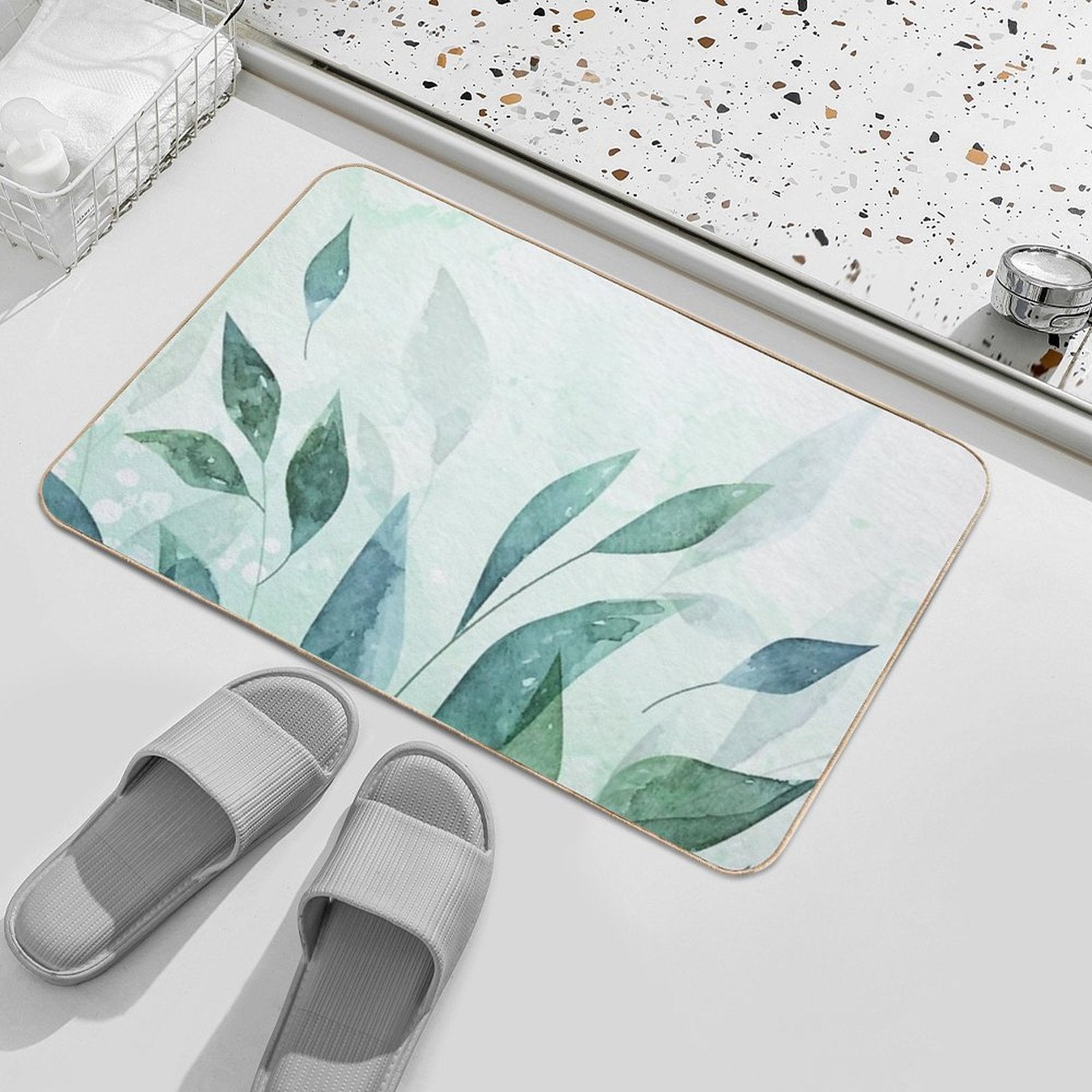 Watercolor Leaves  Pet-Safe Bath Mat