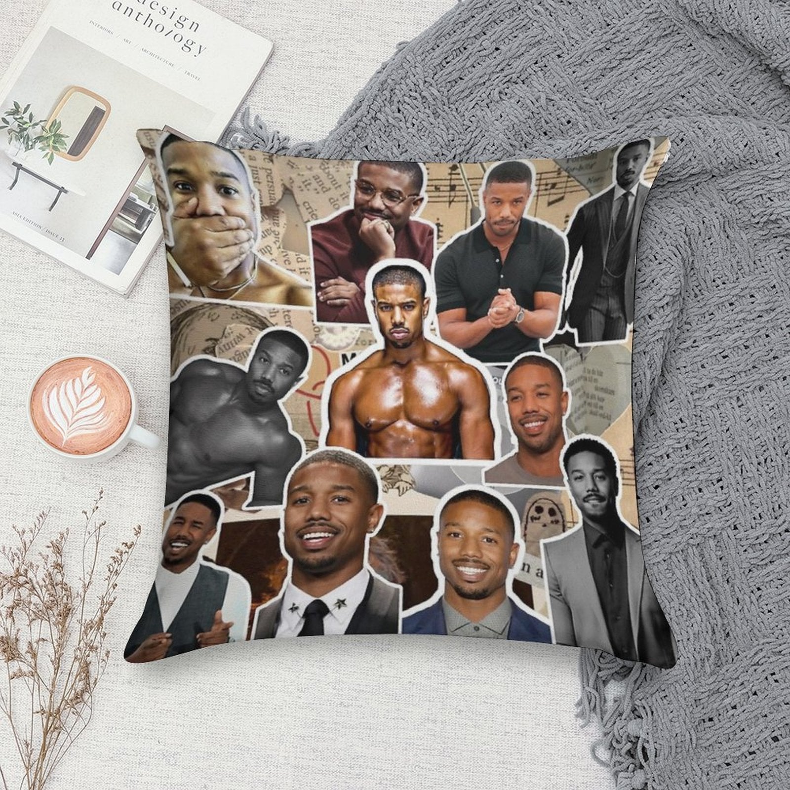 Michael B Jordan Photo Collage Soft Easy Maintenance Throw Pillow