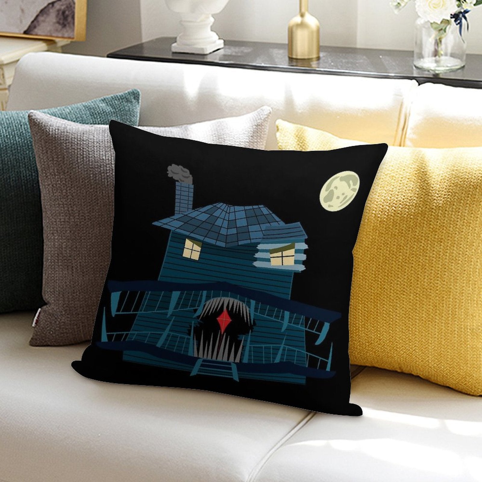 Monster House at Night Soft Easy Maintenance Throw Pillow