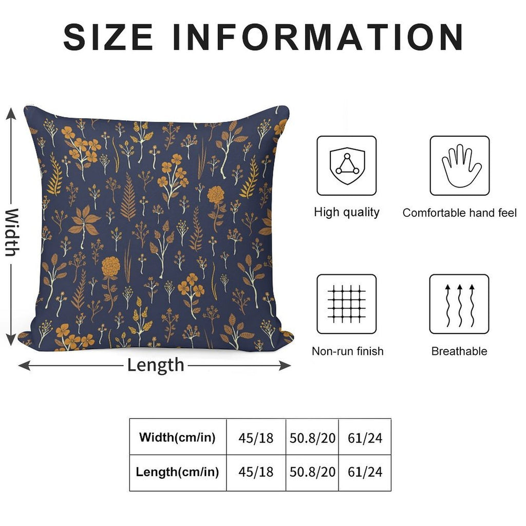 Navy Blue & Mustard Yellow Floral Pattern Soft Anti-Pilling Throw Pillow