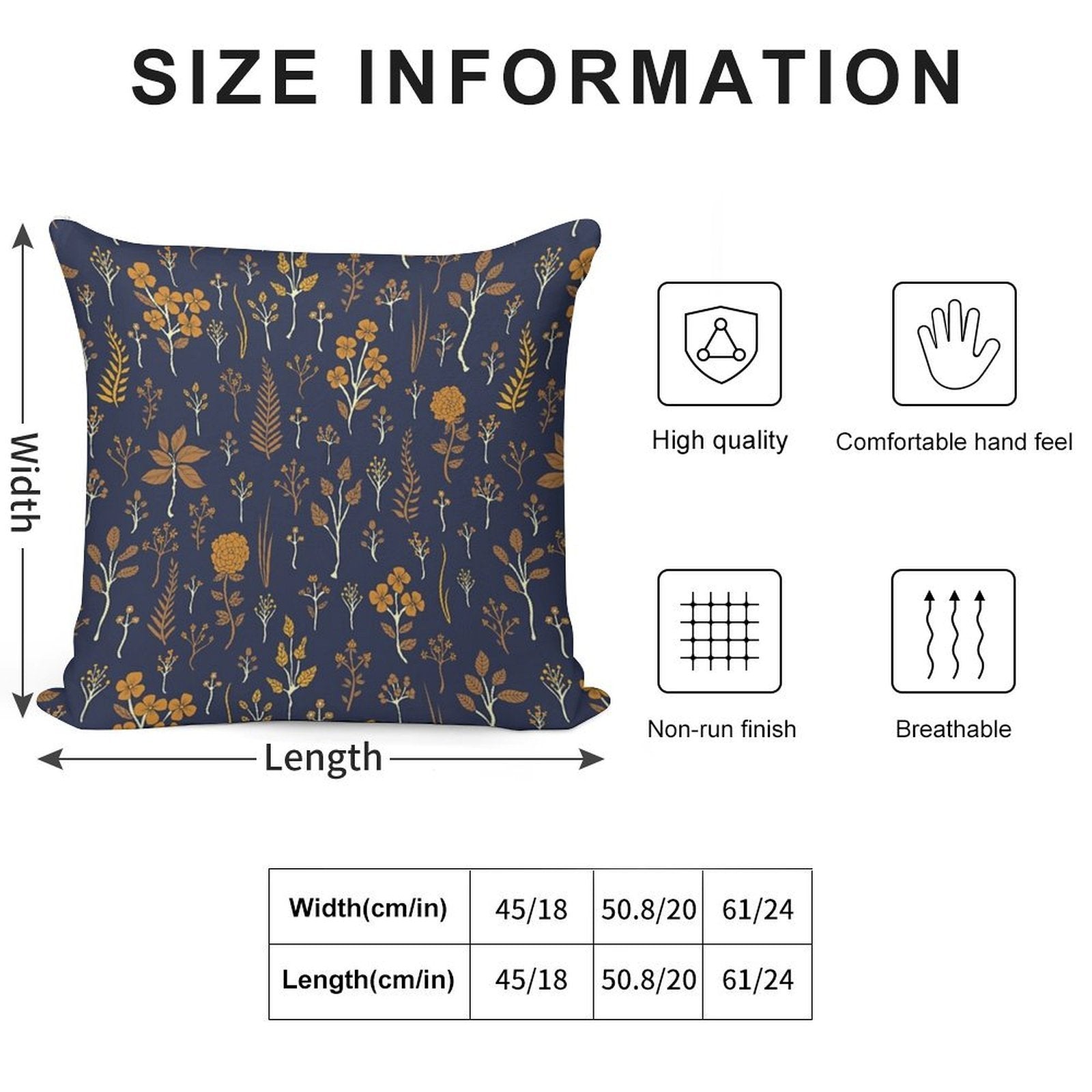 Navy Blue & Mustard Yellow Floral Pattern Soft Anti-Pilling Throw Pillow
