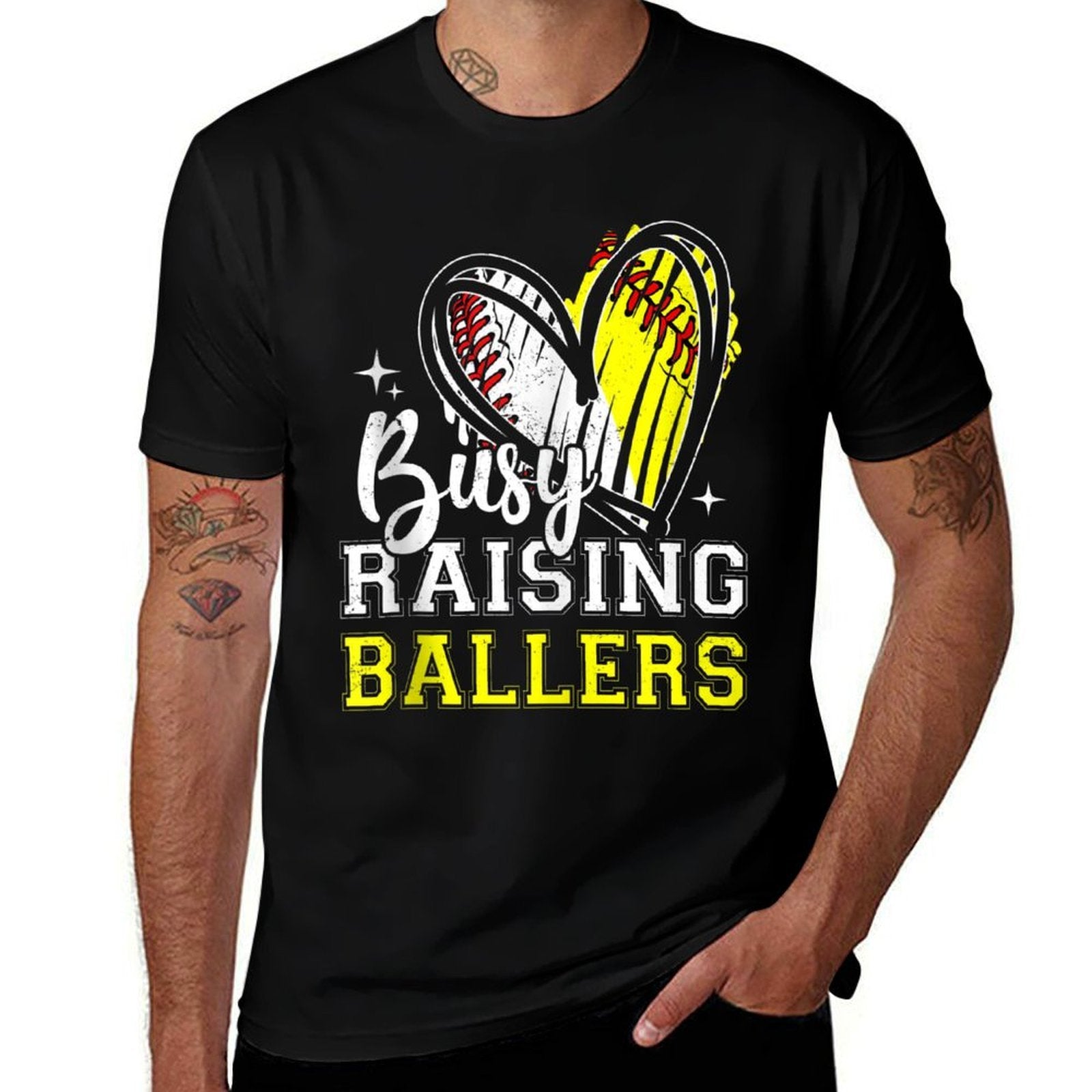 Busy Raising Ballers Heart Softball Baseball Mom  Lightweight T-Shirt