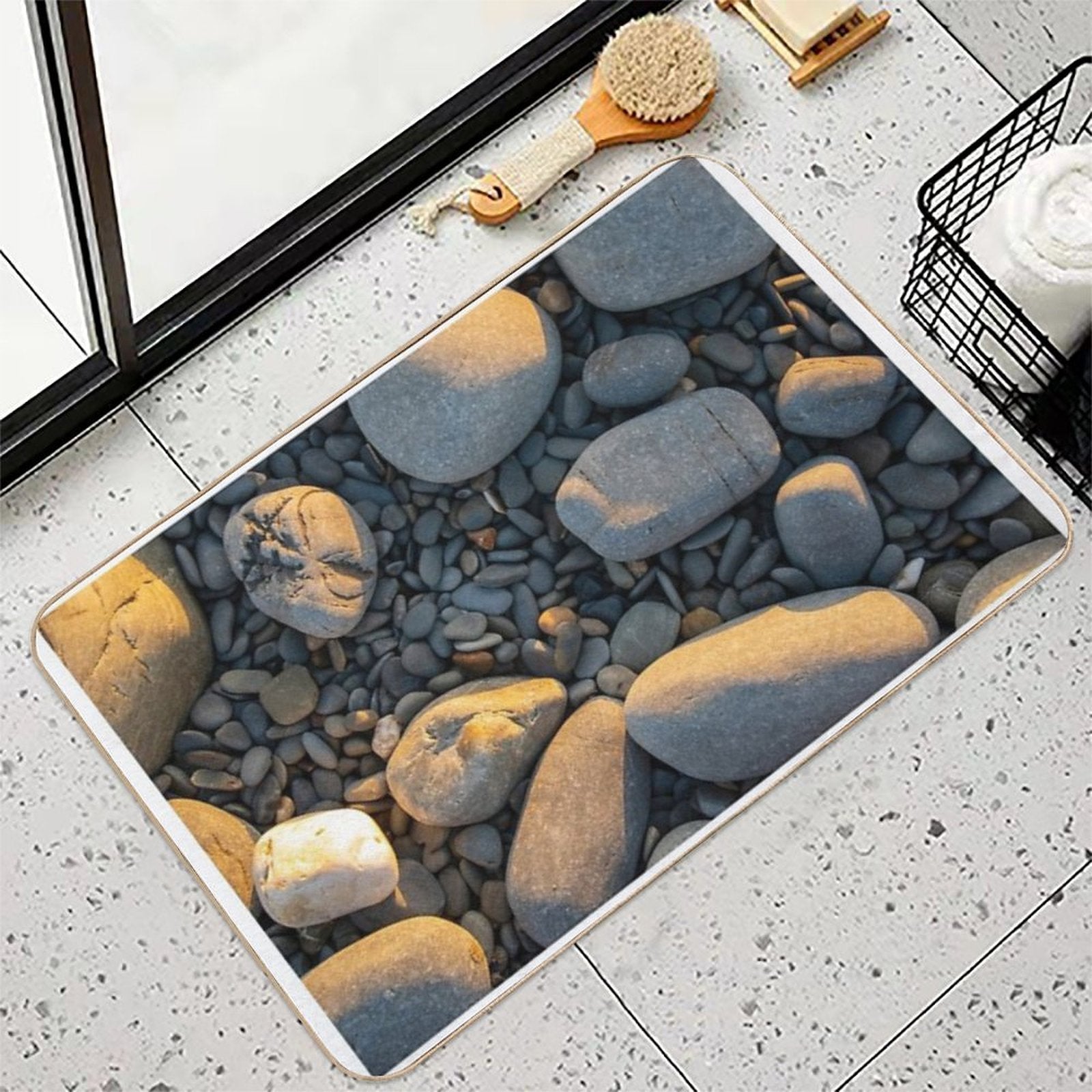 A Collection of Pebbles on A Beach  Slip-Resistant Bath Mat