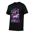 Just A Girl Who Loves Horses Riding Cute Horse Girls Women  Fade-proof Color T-Shirt