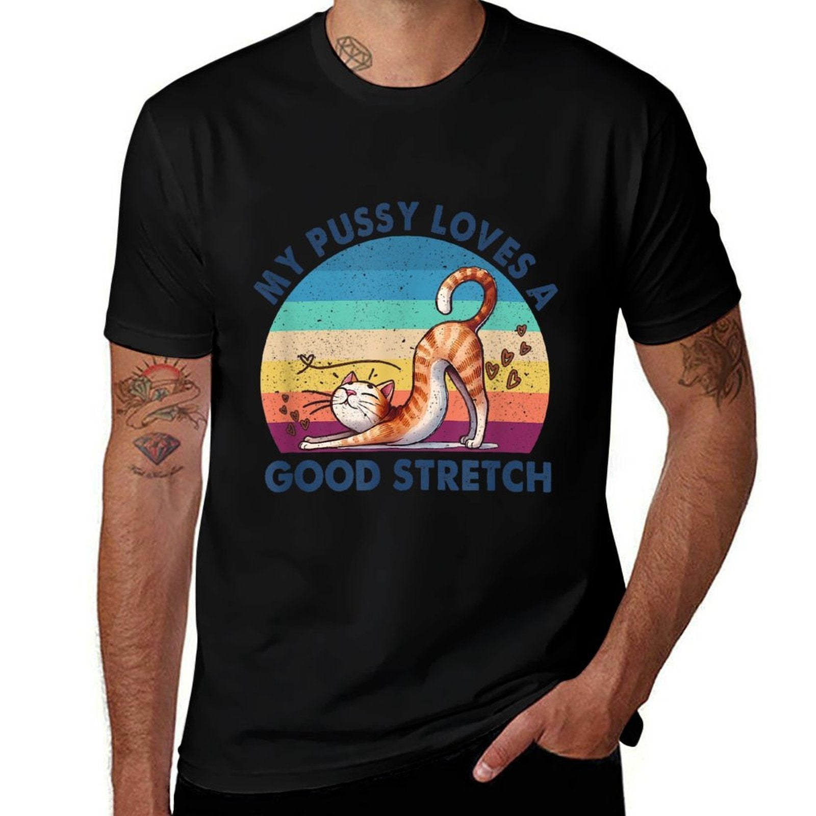 My Pussy Loves A Good Stretch Inappropriate Adult Humor Cat  Cotton T-Shirt
