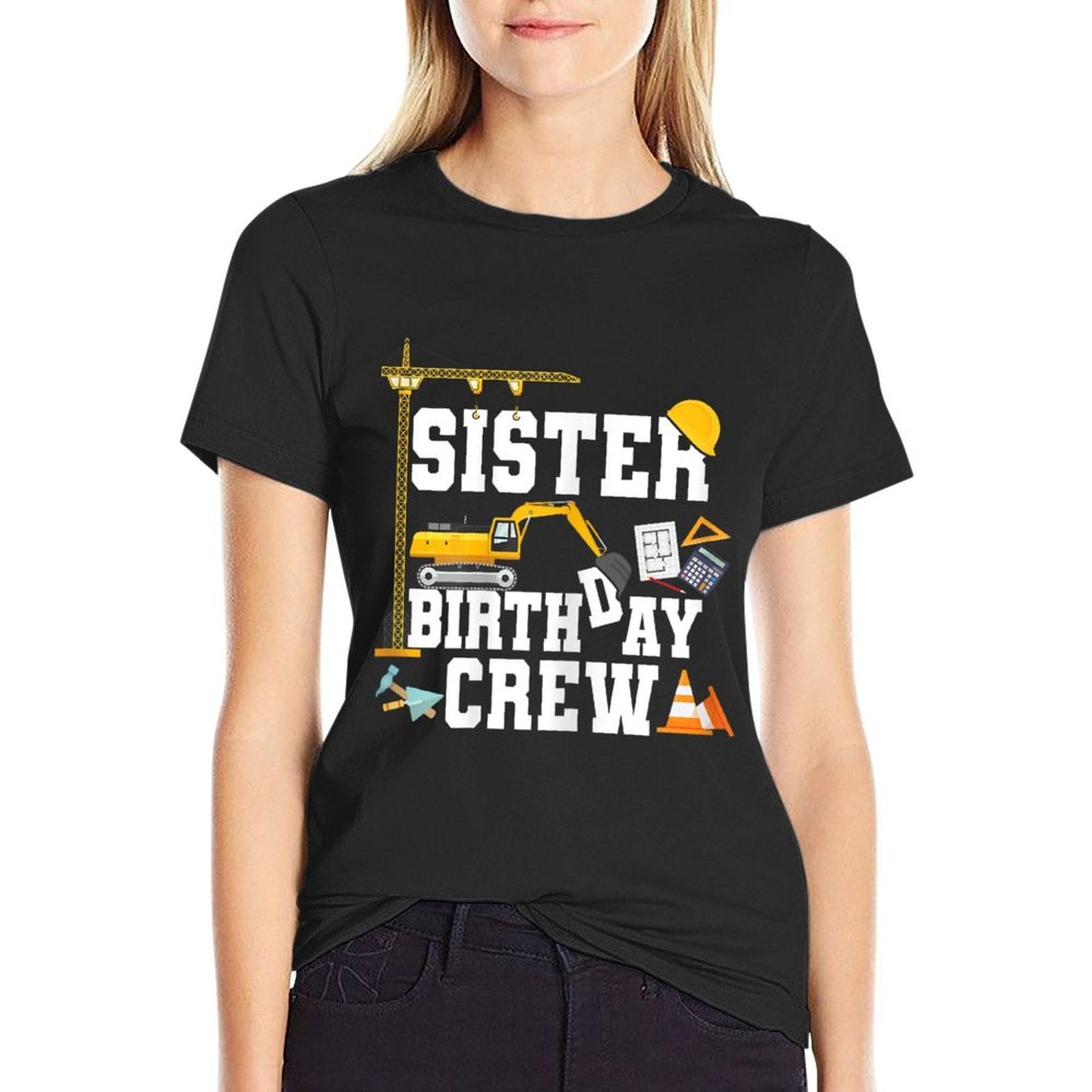 Sister Birthday Crew Girls Construction Birthday Party  Slim-fit Cut T-Shirt