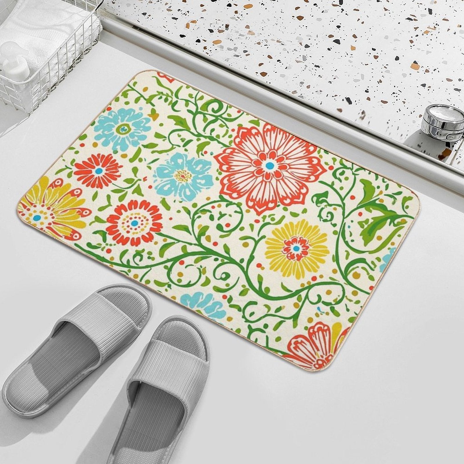 Colorful Flowers Vintage Style  Fade-Resistant Bath Mat