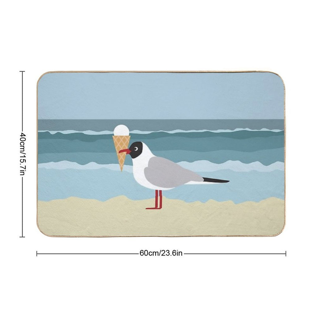 Cute Seagull with Ice Cream by The Sea  Absorbent Bath Mat
