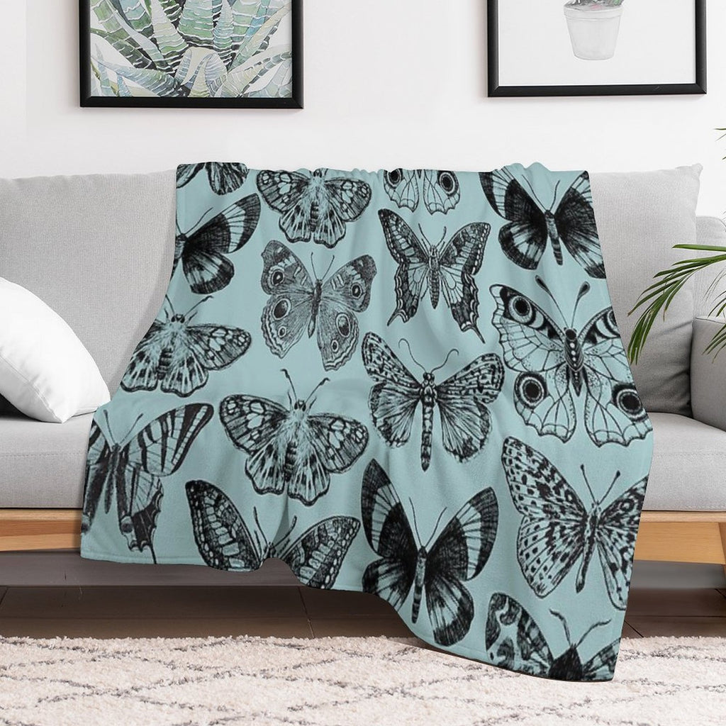 Large Butterfly Vintage Pattern (blue) Travel-friendly Throw Blanket