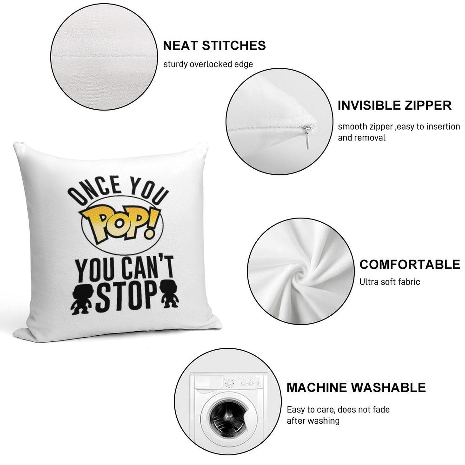 Once You POP You Can't Stop Funko Pop Collecting Soft Decorative Cover Throw Pillow
