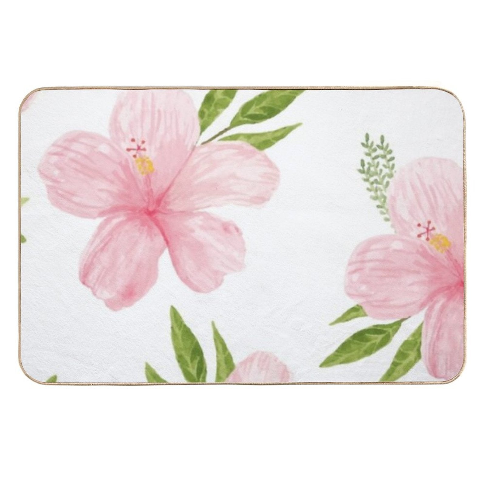 Beautiful Seamless Floral Flowers on White Background. Spring  Easy Maintenance Bath Mat