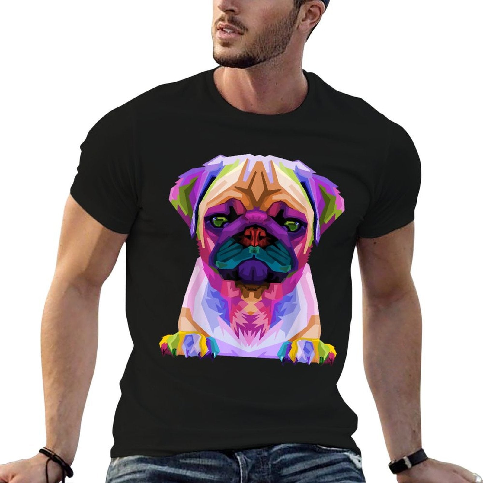 Pug Pop Art Colorful Portrait for Dog Lovers  Heathered Texture T-Shirt