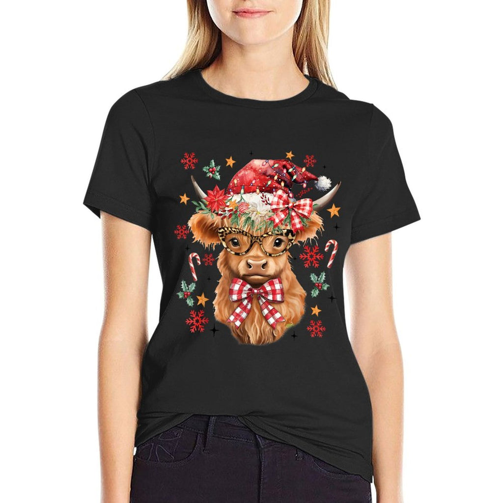 Western Highland Cow Lover Coquette Bow Merry Christmas  Tagless Design T-Shirt