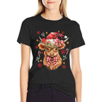 Western Highland Cow Lover Coquette Bow Merry Christmas  Tagless Design T-Shirt