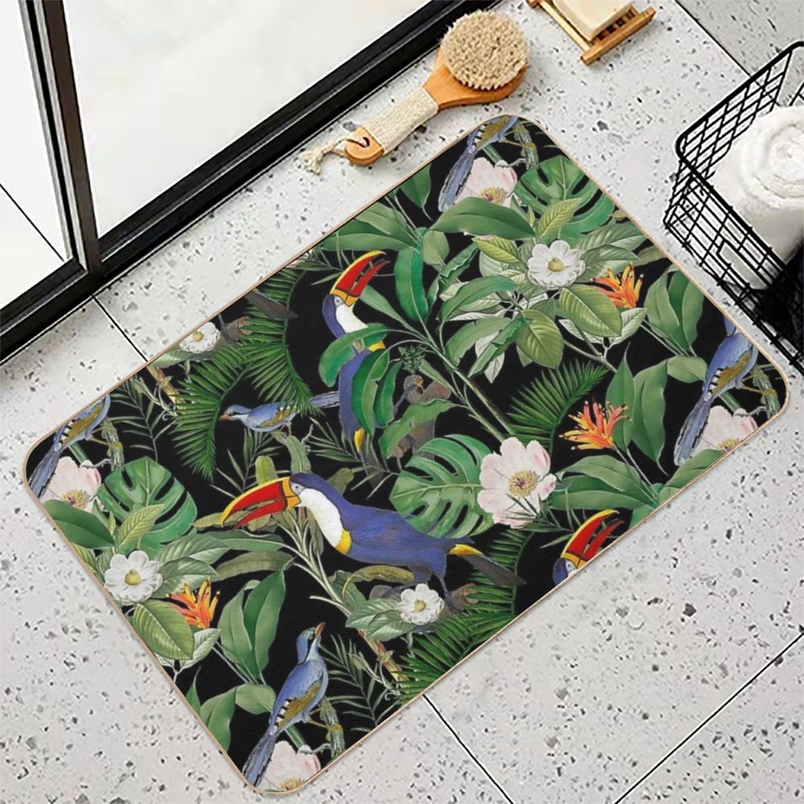 Tropical Jungle Toucans  Easy To Clean Bath Mat