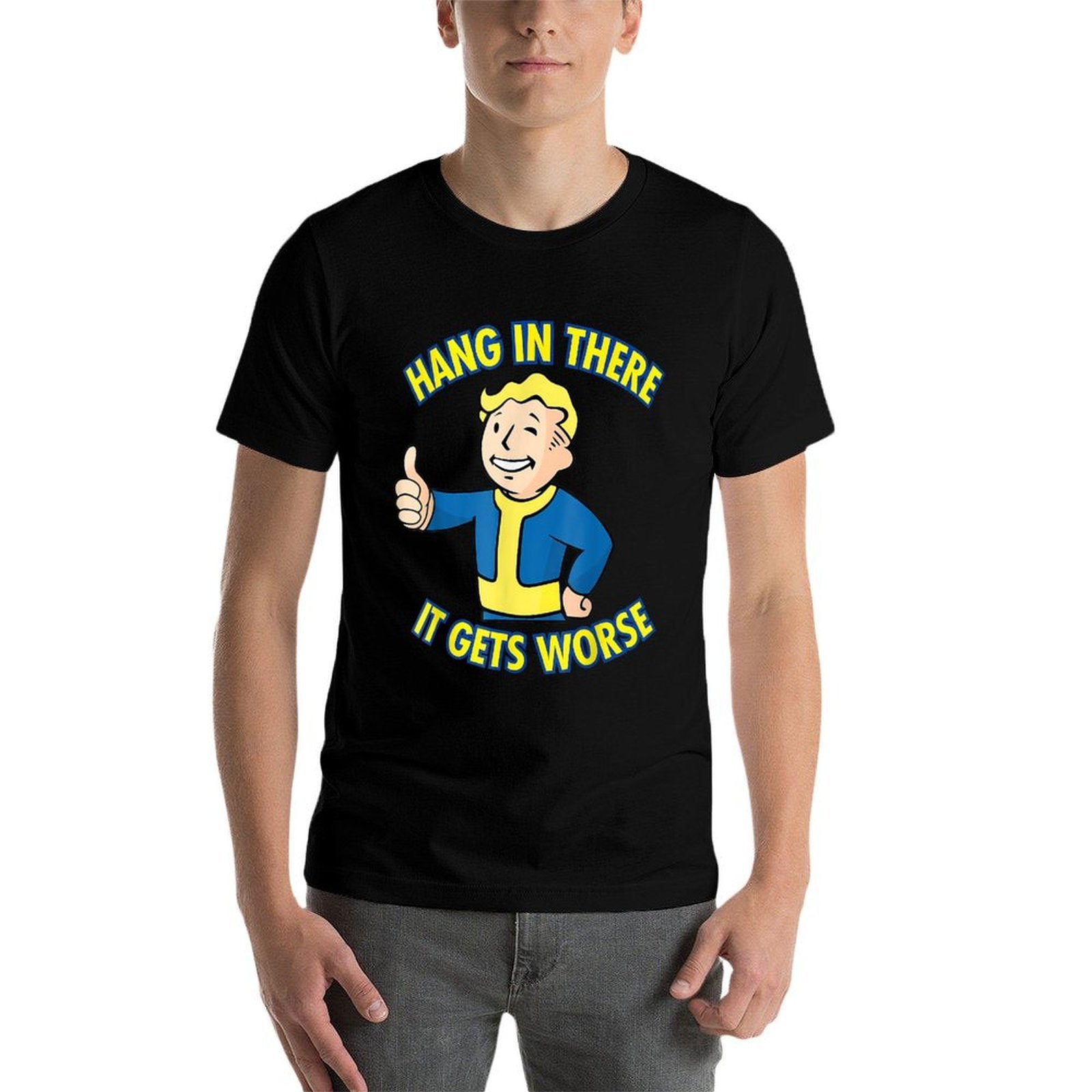 Hang in There It Gets Worse Funny Cute Meme Boy Kids  Tagless Design T-Shirt