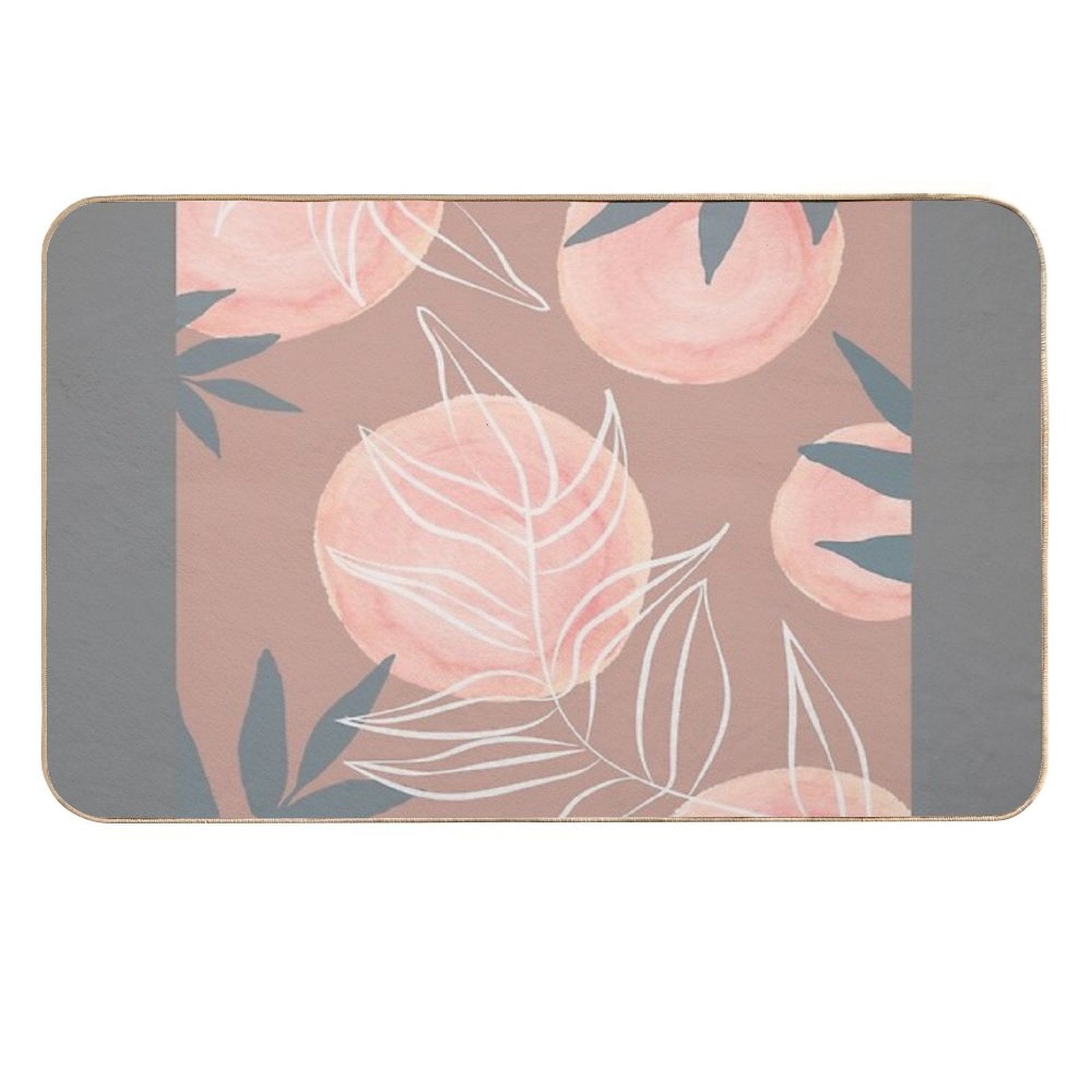 Botanical Leaf Pattern in The Colours Peach, Mauve, White And Blue  Stain-Proof Bath Mat