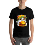 Quirky Cat Hamburger Cheeseburger Fast Food Hat Men Women Girls Kids  Heathered Texture T-Shirt
