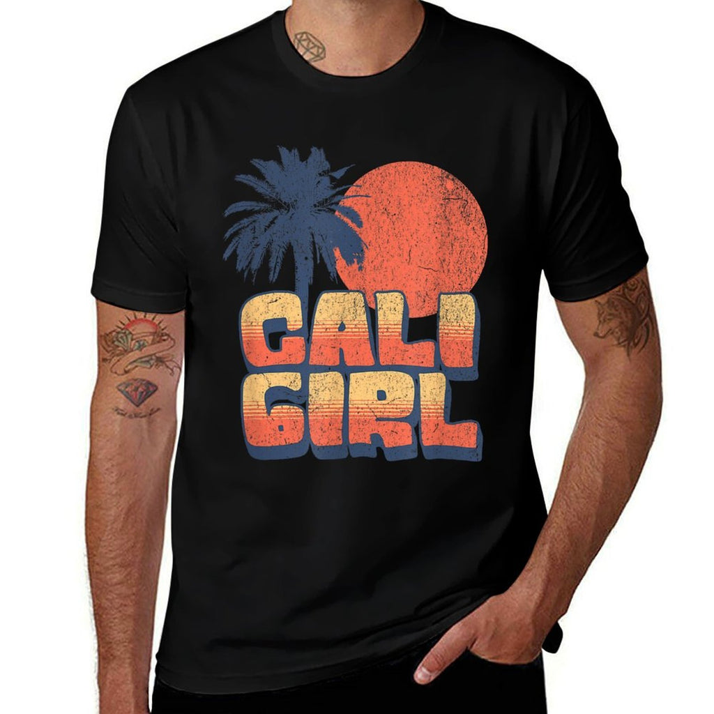 Cali Girl Retro Sunset Palm Tree California Beach Vacation  Slim-fit Cut T-Shirt