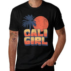 Cali Girl Retro Sunset Palm Tree California Beach Vacation  Slim-fit Cut T-Shirt