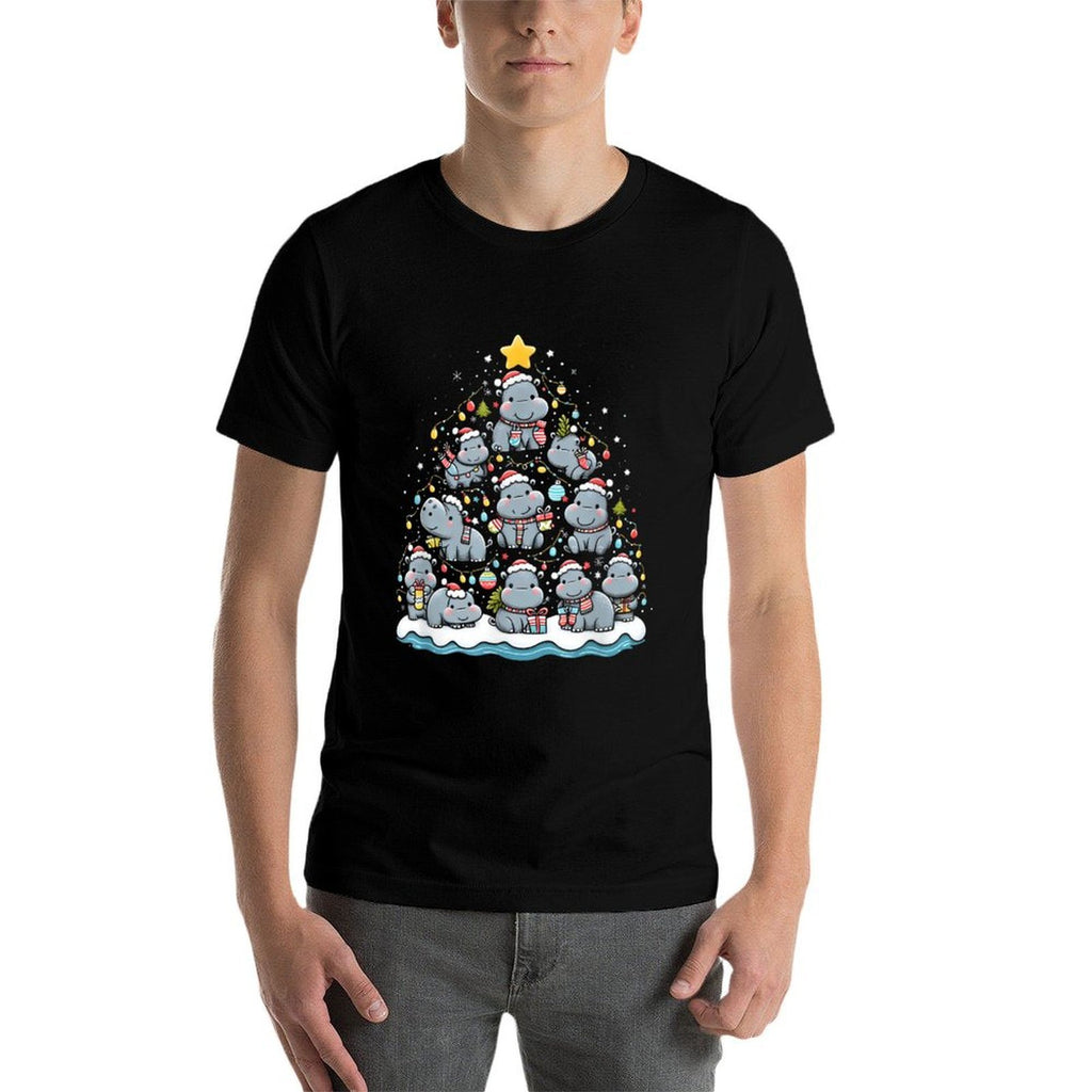 Hippopotamus Christmas Tree Funny Baby Pygmy Hippo Decor  Rolled Sleeves T-Shirt