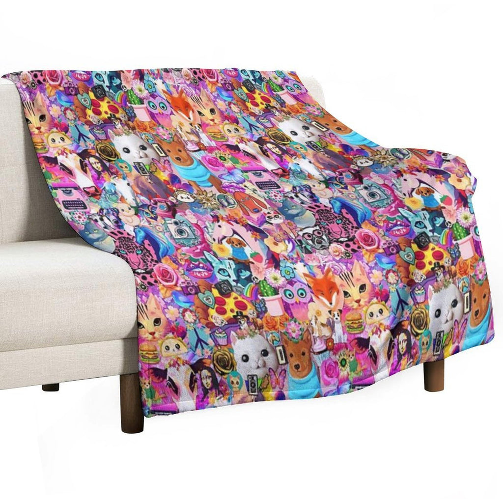 Bright Kitschy Stickerbomb Durable Throw Blanket