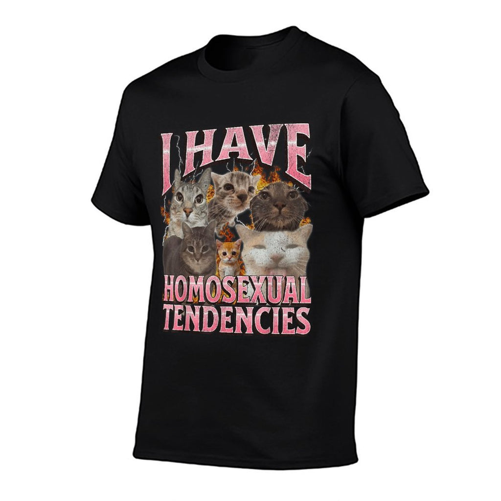 I Have Homosexual Tendencies Funny Cat Meme Bootleg Graphic  Ribbed Collar T-Shirt