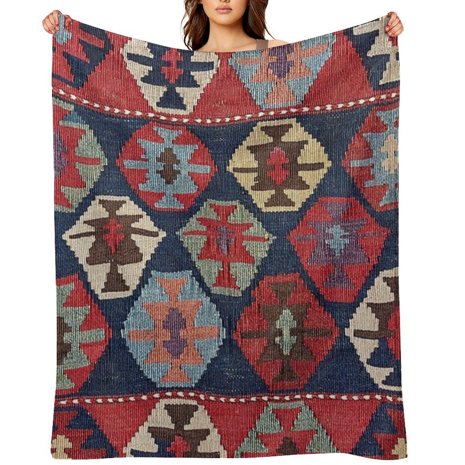 Southwestern Diamond  19th Century Colorful Ornate Accent Pattern Multi-functional Throw Blanket