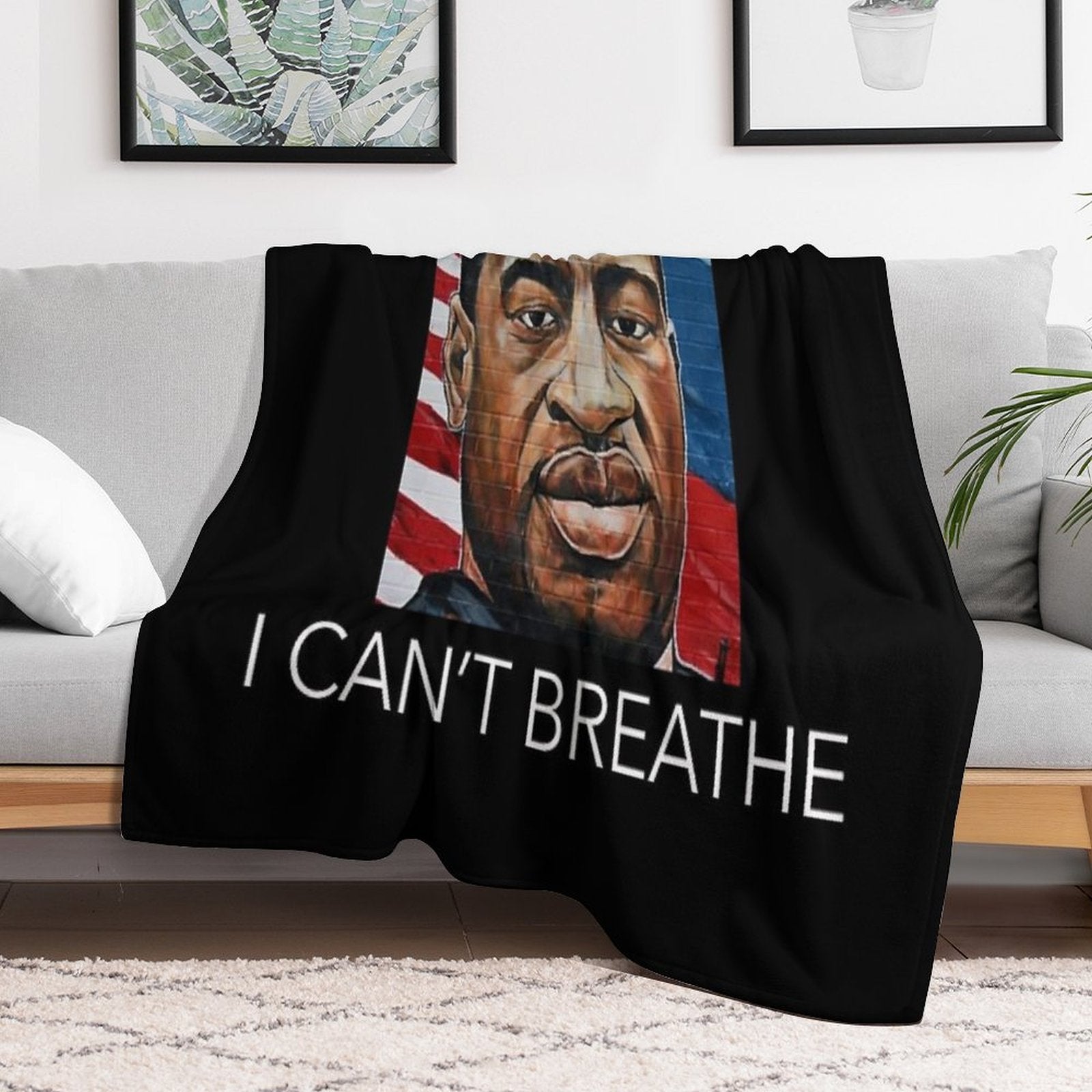 George Floyd (white on Black) Quick-dry Throw Blanket