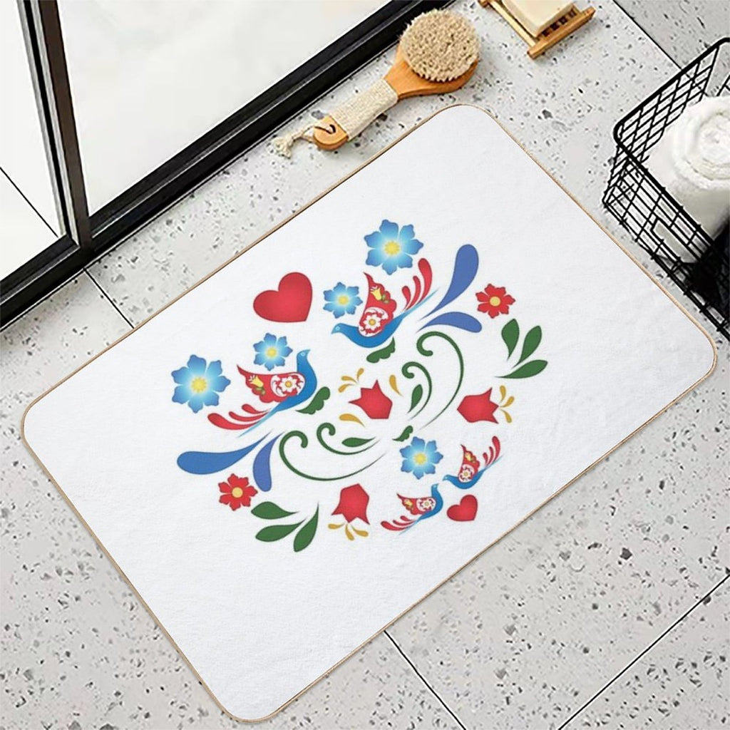 Birds And Flowers Folk-Art Design  Long-Lasting Bath Mat
