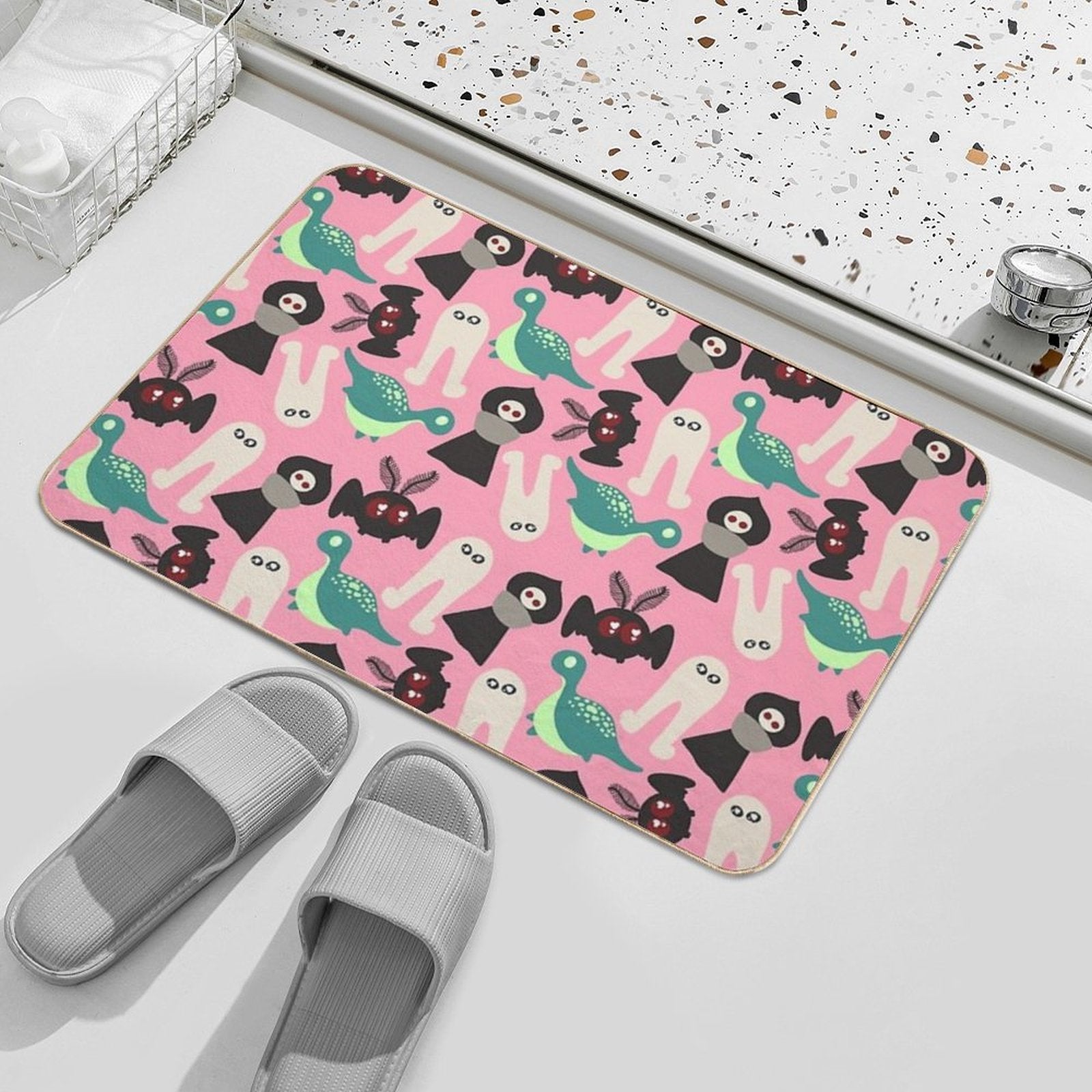 Cute Cryptids (pink)  Rapid-Drying Bath Mat