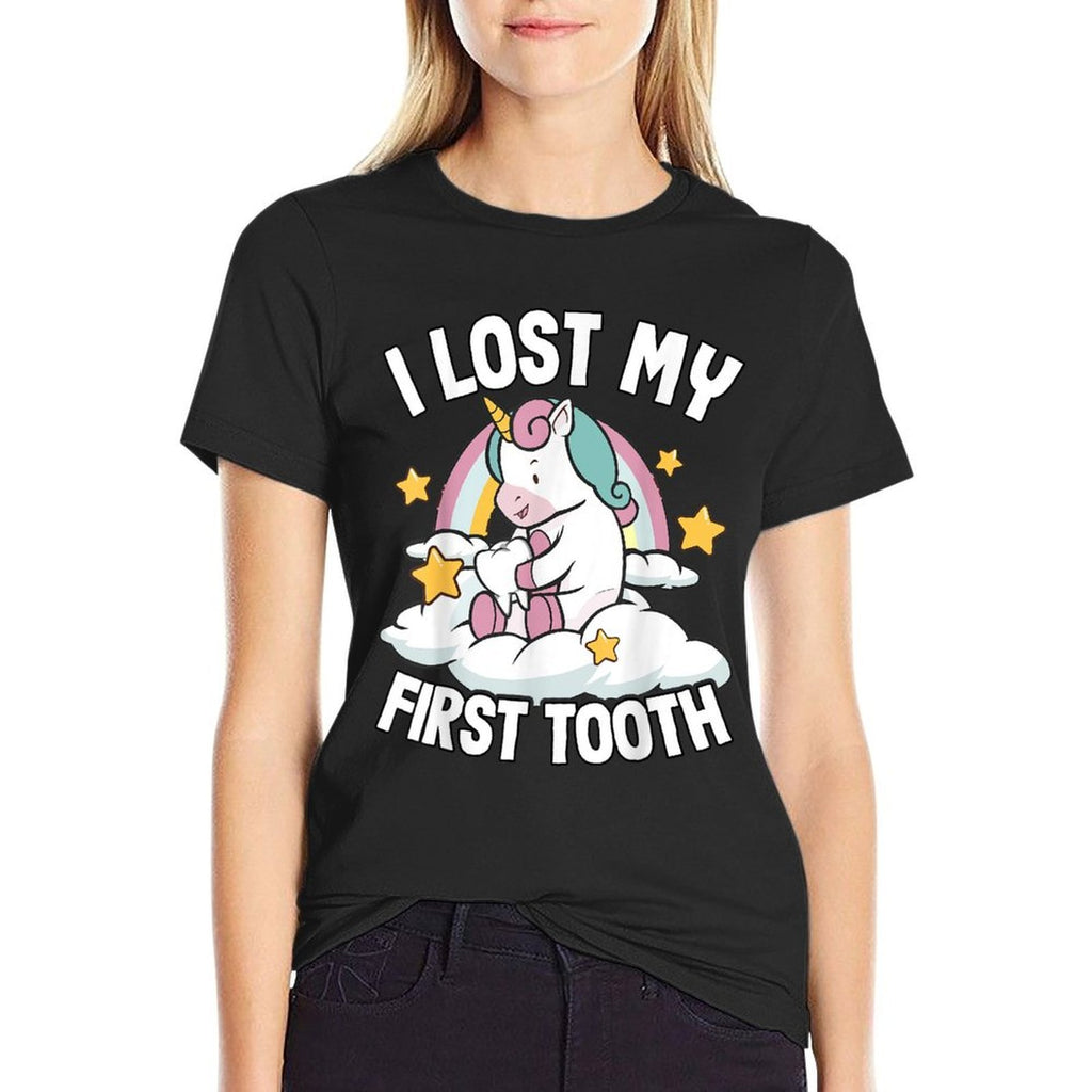 I Lost My First Tooth Girl Tooth Fairyth Out Unicorn  Fade-proof Color T-Shirt