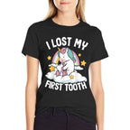 I Lost My First Tooth Girl Tooth Fairyth Out Unicorn  Fade-proof Color T-Shirt
