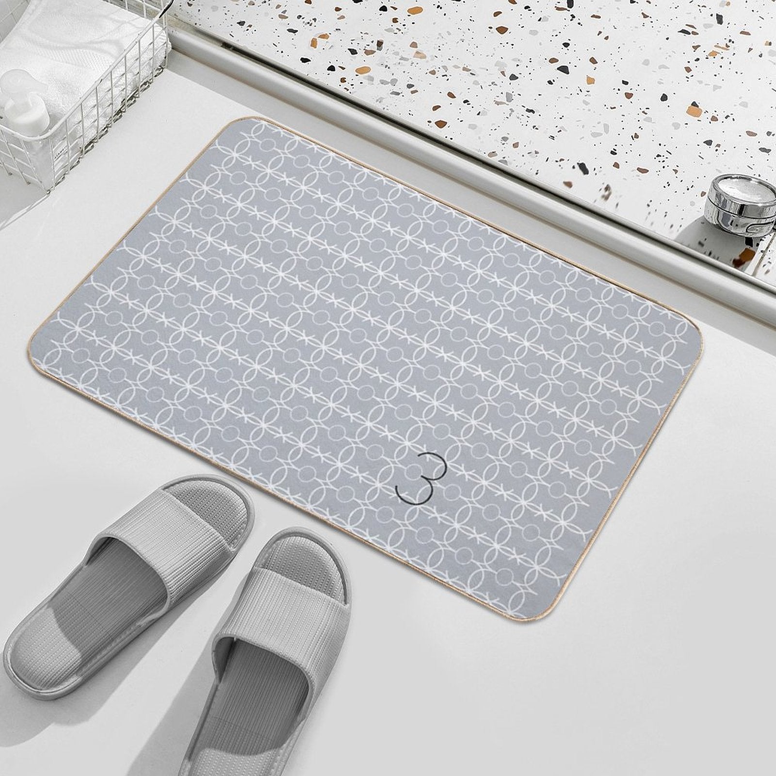 Trellis Pattern No.3 Grey  Stain-Proof Bath Mat