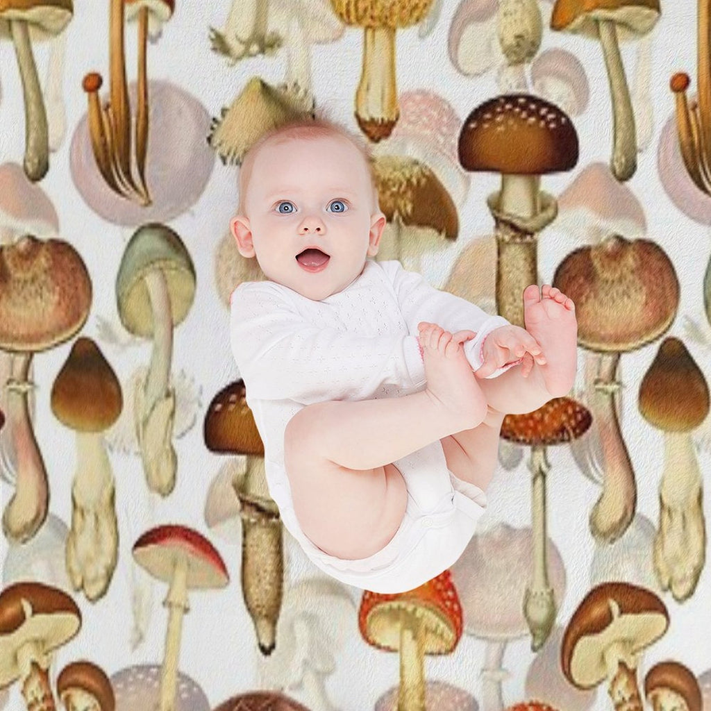 Vintage Toxic Mushrooms Forest Botanical Garden Pattern on White Nightgarden Sustainable Throw Blanket