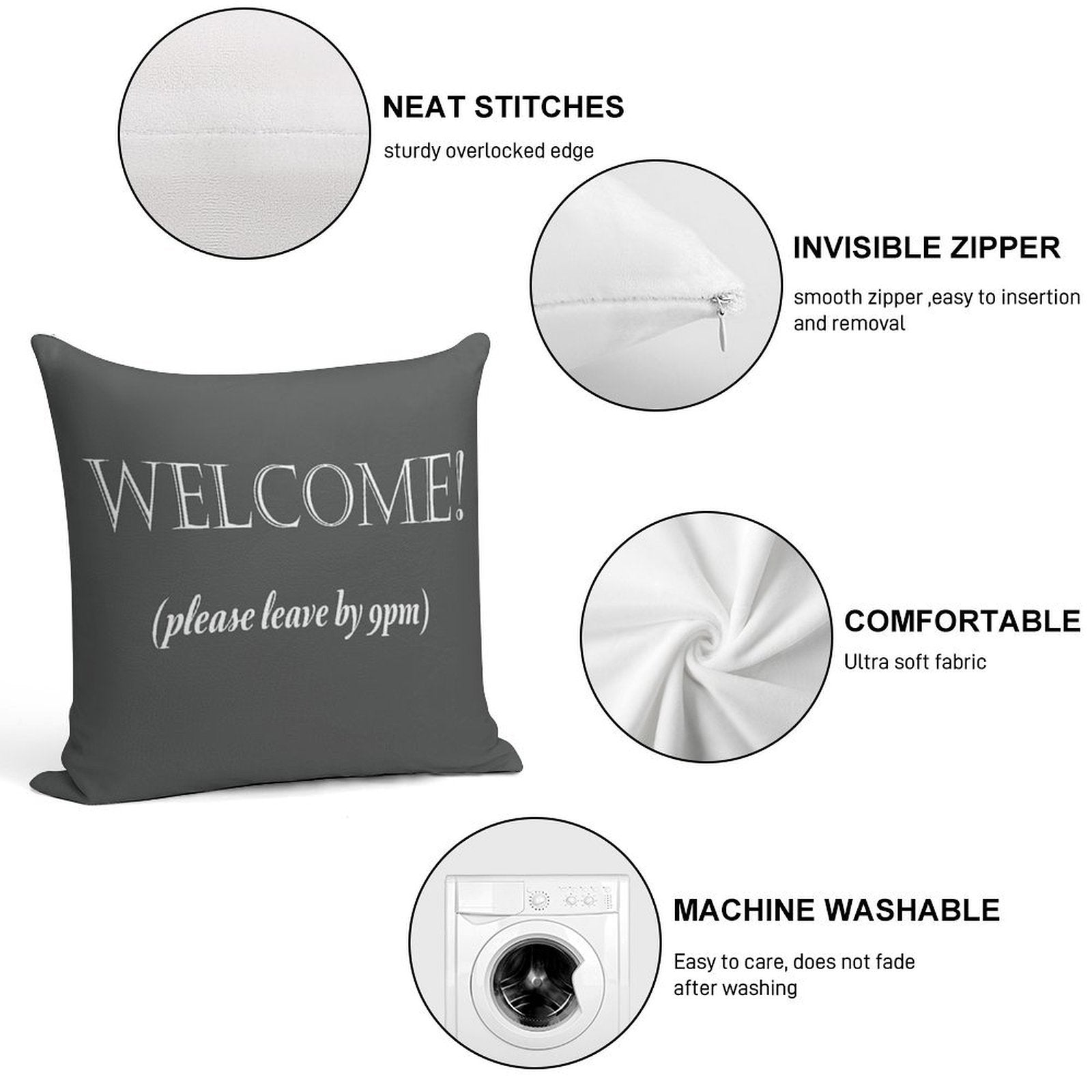 Welcome, Please Leave By 9pm Soft Shrink-Resistant Throw Pillow