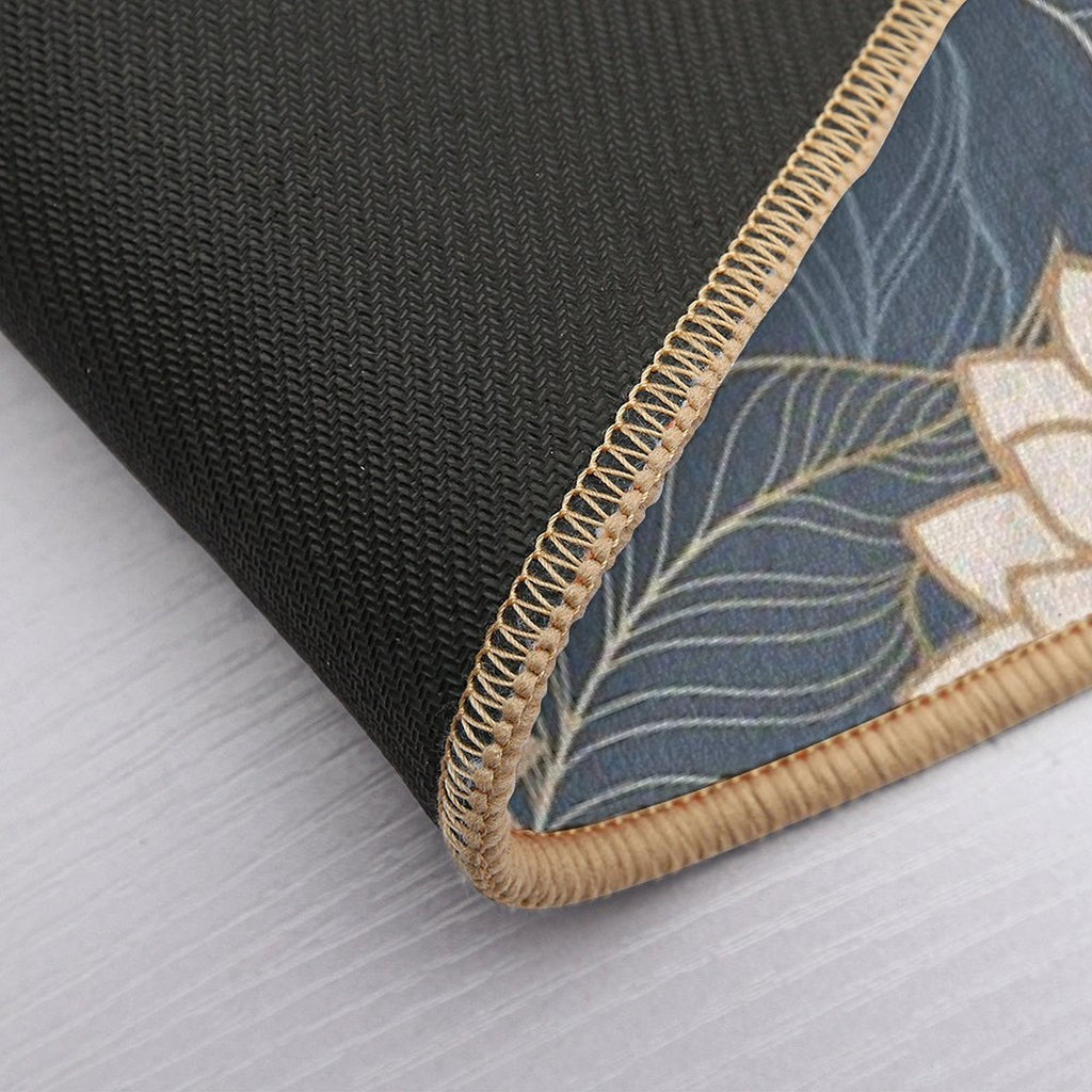 Floral Aesthetic in Navy, Ivory And Gold Durable Bath Mat