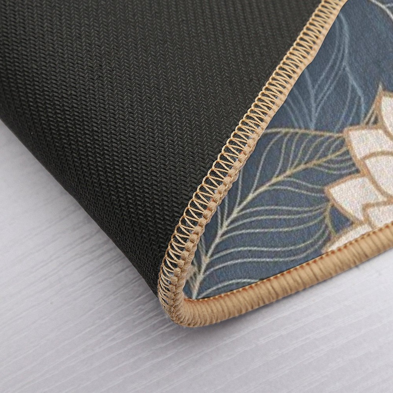 Floral Aesthetic in Navy, Ivory And Gold Durable Bath Mat