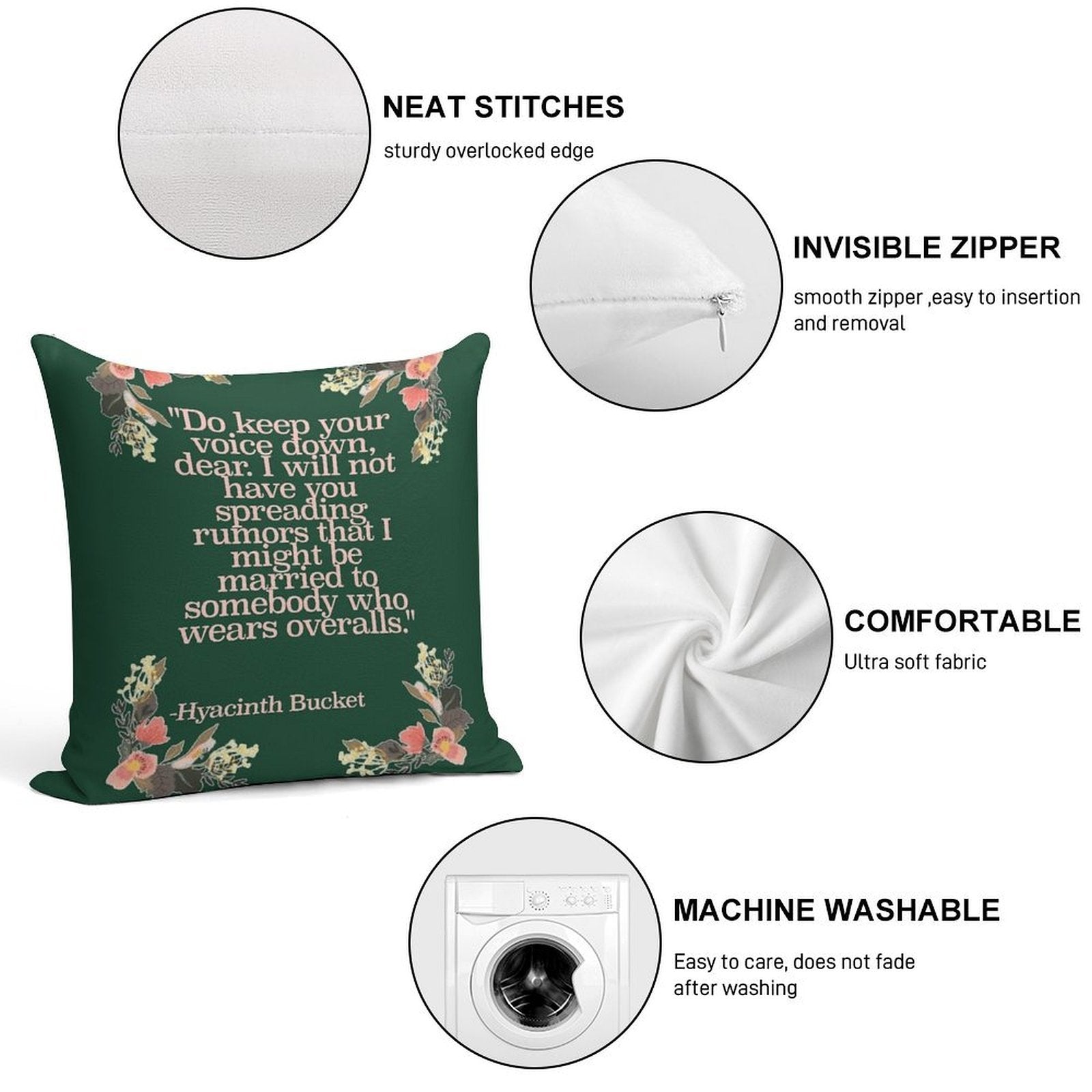 Hyacinth Bucket Quotes Soft Washable Throw Pillow