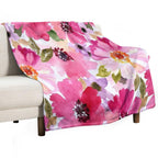 Watercolor Flowers Pink Fuchsia Eco-conscious Throw Blanket