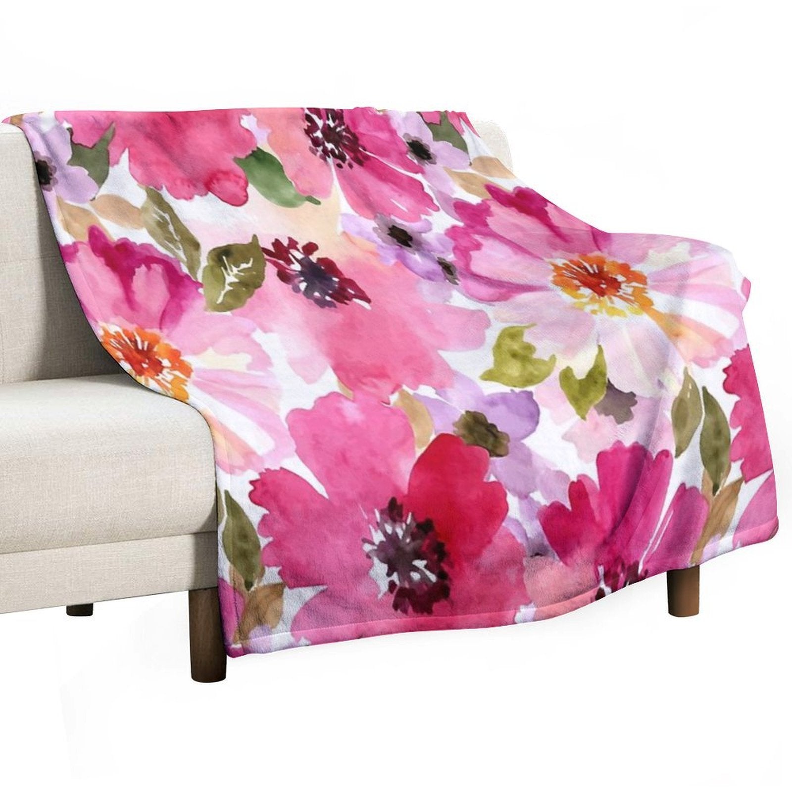 Watercolor Flowers Pink Fuchsia Eco-conscious Throw Blanket