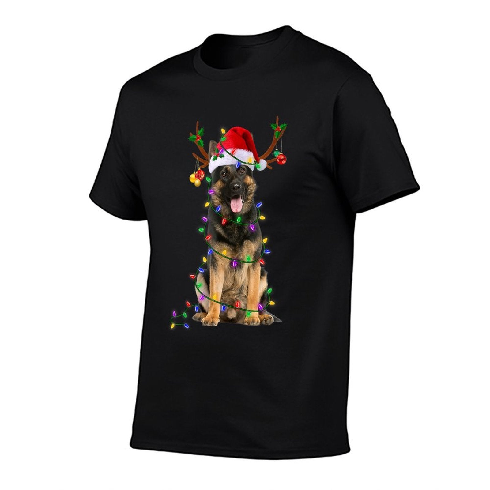 German Shepherd Dog Tree Christmas Lights Dog Lover Pajama  Summer-ready Fabric T-Shirt