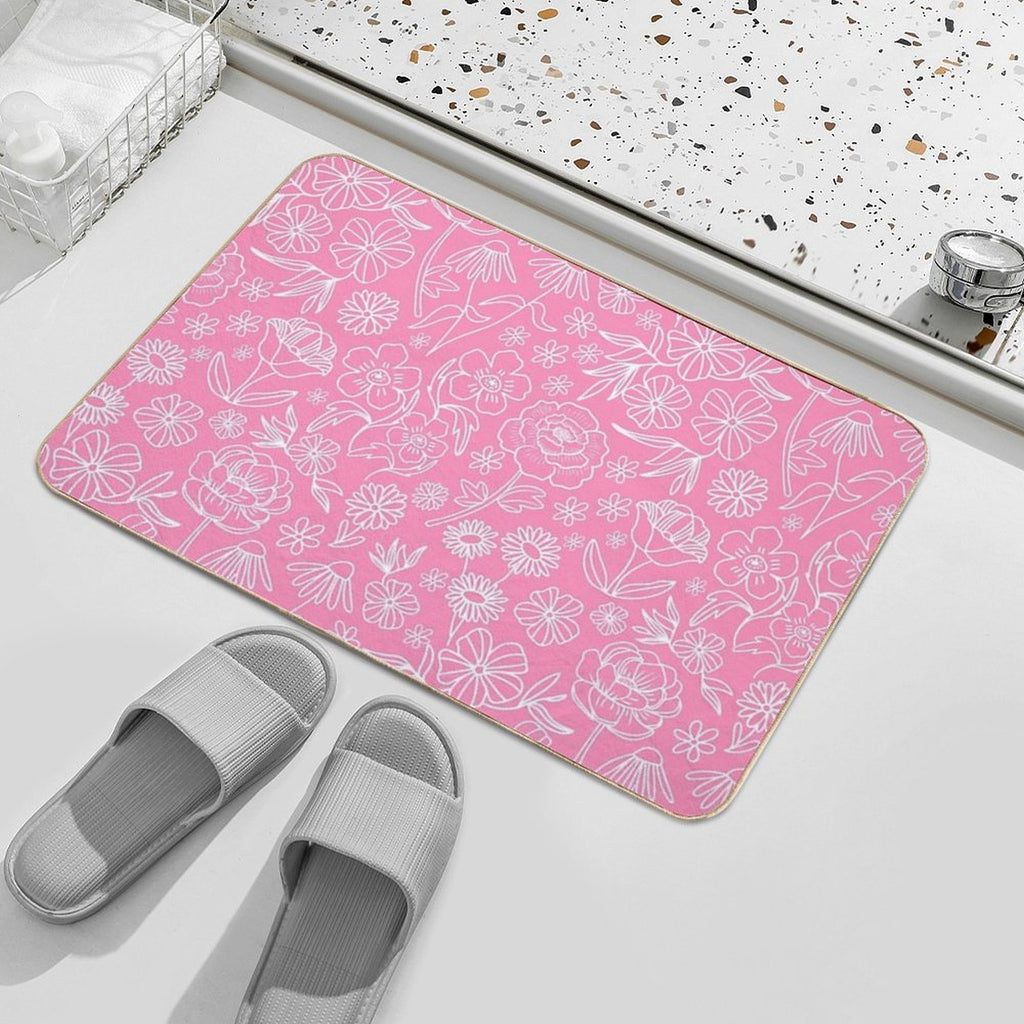 Floral Geometric Outlines on Pink  Dirt-Trapping Bath Mat
