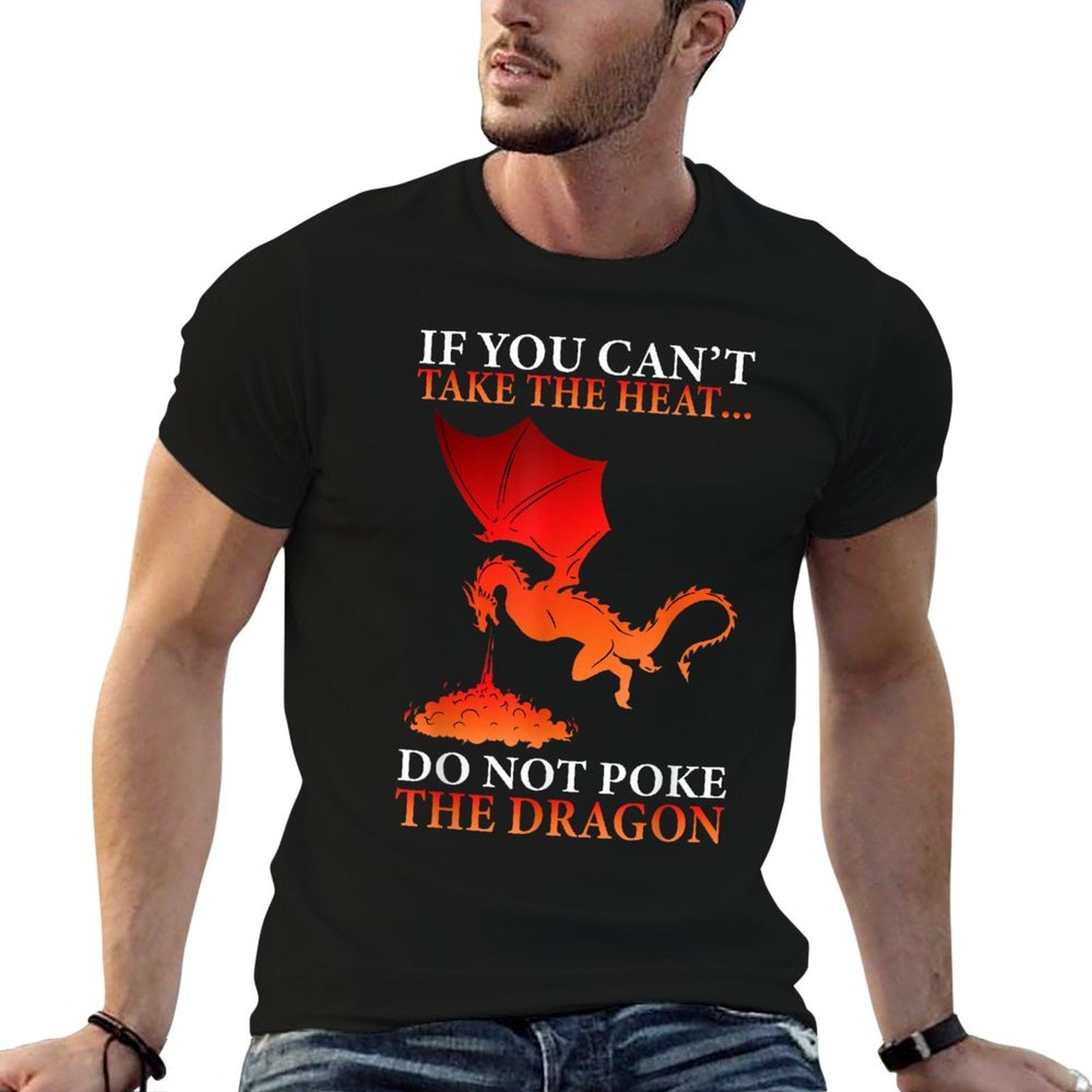 Cool Dragon Flame-Spewing Flying Mythical Creature  Ribbed Collar T-Shirt