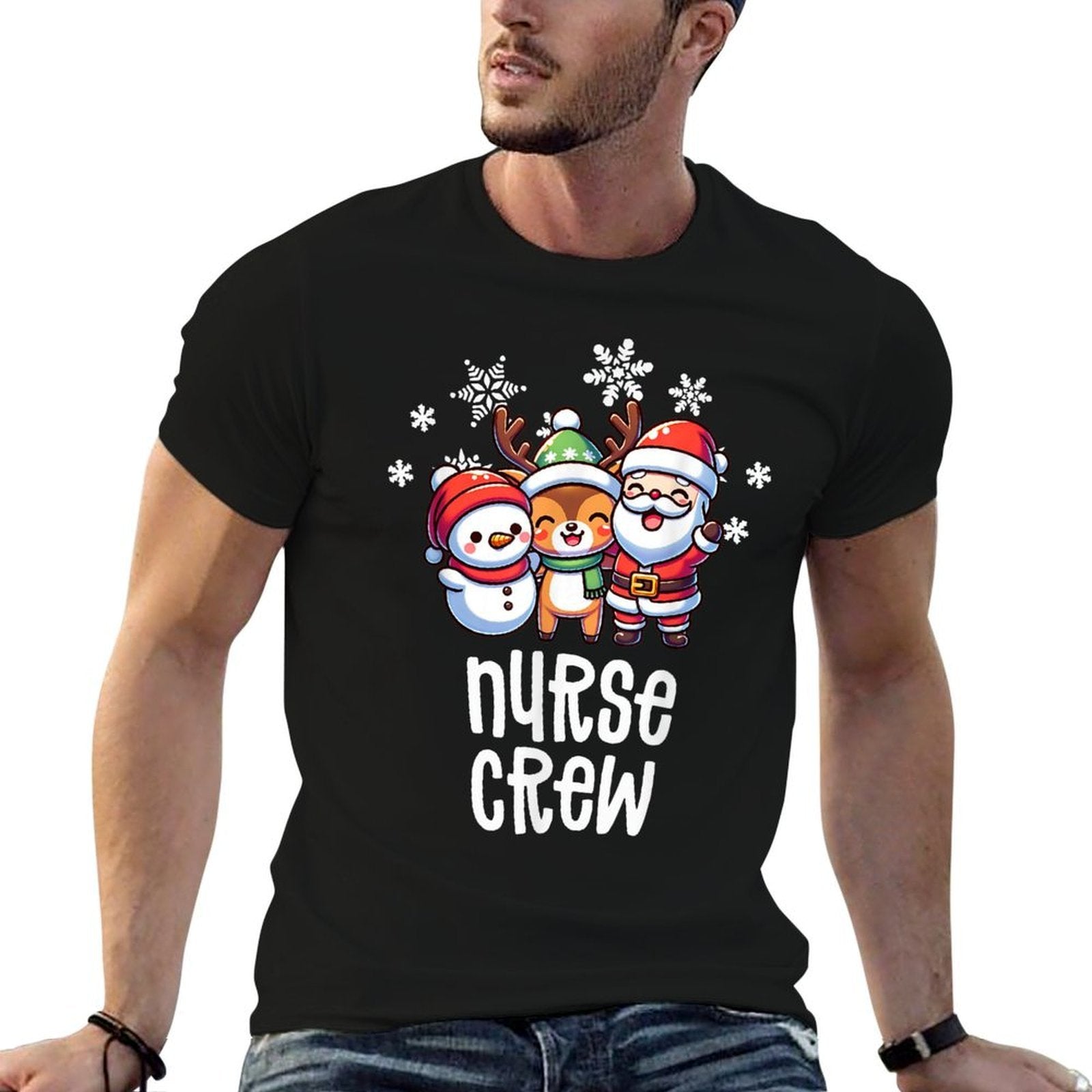 Christmas Nurse Crew Santa Snowman Holiday RN NICU PICU  Oversized Silhouette T-Shirt